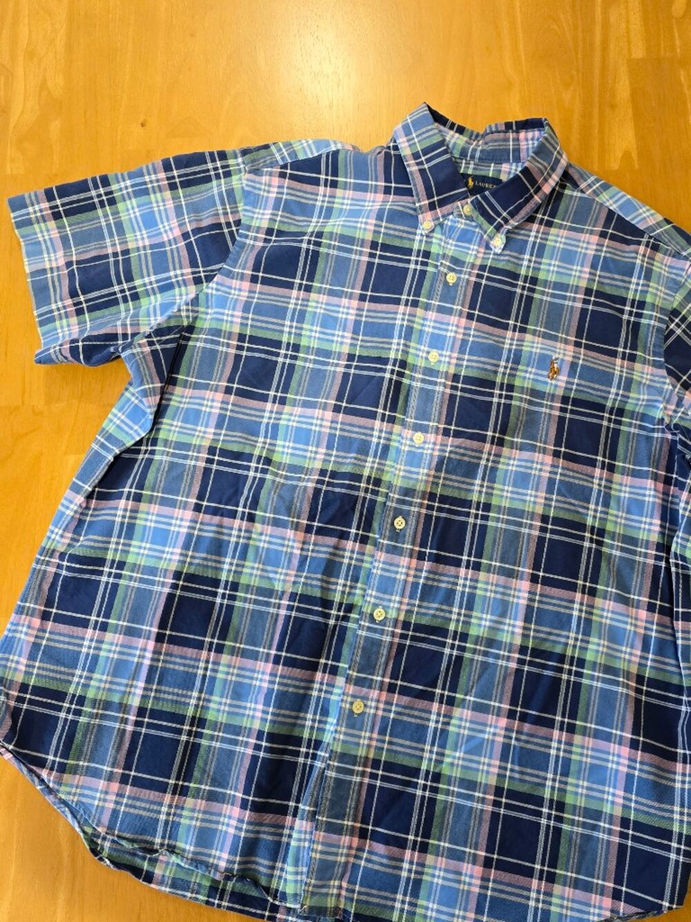 Ralph Lauren Mens Classic Fit Short Sleeve Oxford Shirt Blue Plaid Pony Logo XXL